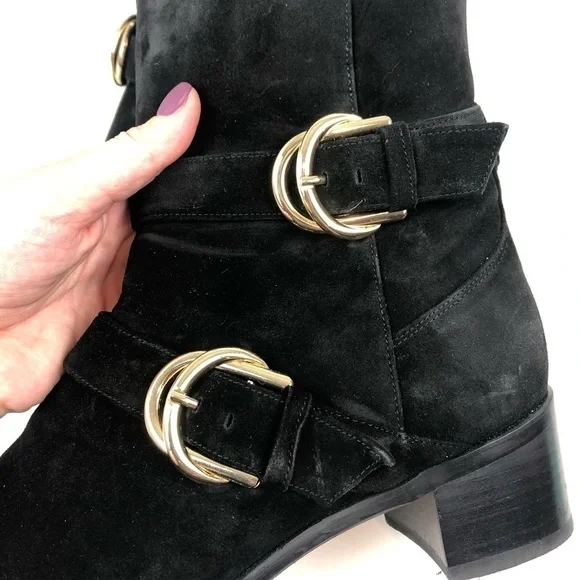 Stuart Weitzman Britain Buckle Suede Boot 9.5 blk - Picture 3 of 16
